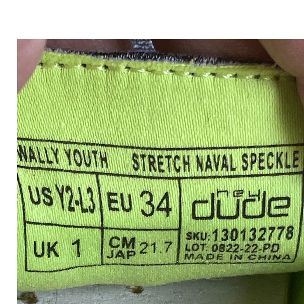 Hey Dude Wally Youth Stretch Naval Speckle Navy Neon Lime Loafers Size Y2 EU 34 - Picture 7 of 7